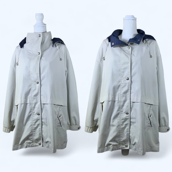 Izzi Outerwear Jacket Hooded Utility Coat Navy Blue Light Creamy Khaki Plus 2X - Picture 1 of 16